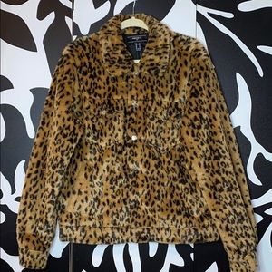 Forever 21 Cheetah Print Faux Fur Trucker Bomber